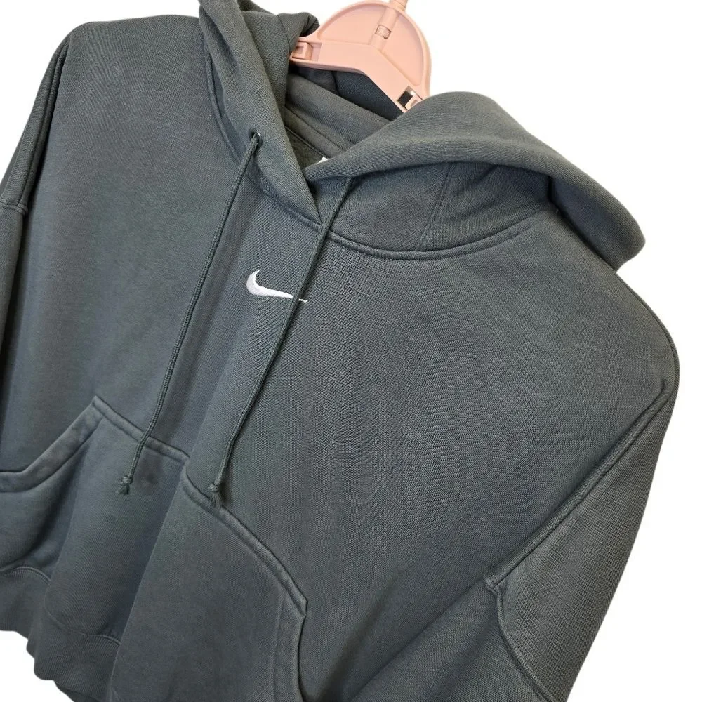 Nike Women's L Pheonix Fleece Oversized Pullover Seaweed Green Hoodie